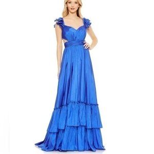 MAC DUGGAL Cobalt Ruffle Shoulder Cut Out Evening Gown